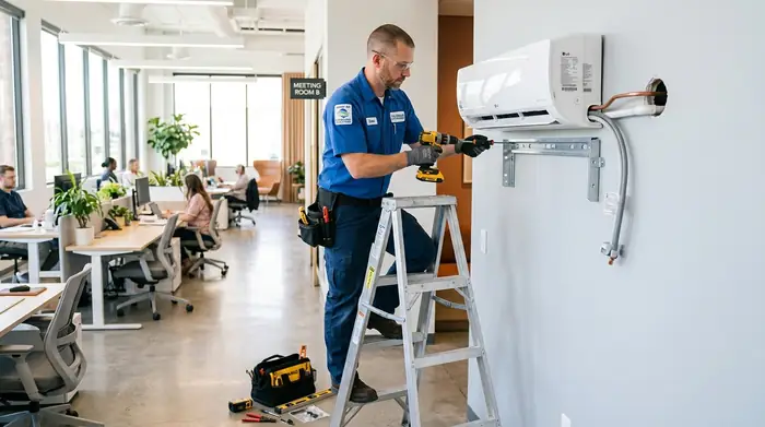 Certified technician mounting wall split AC unit